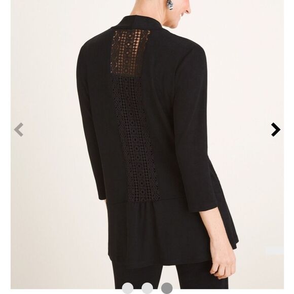 Chicos Travelers Lace Detail Cardigan Jacket Slinky Open Front Black NWT - Picture 16 of 16